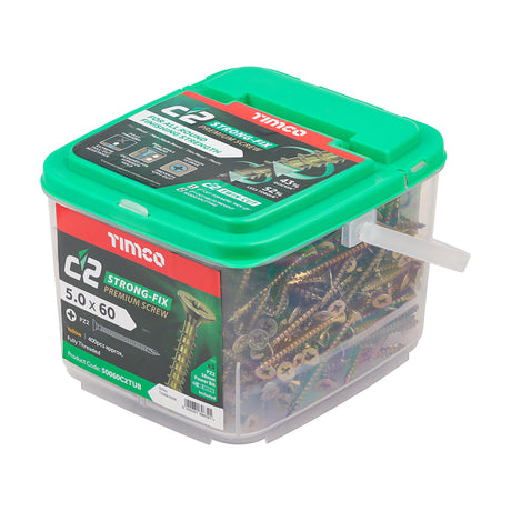 This is an image of Timco - C2 Strong-Fix Screws - PZ - Double Countersunk - Twin-Cut - Yellow 5.0 x 60mm - (400 PCS Tub) 50060C2TUB