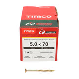 This is an image of Timco - C2 Clamp-Fix Screws - TX - Double Countersunk with Ribs - Twin-Cut - Yellow 5.0 x 70mm - (200 PCS Box) 50070C2C