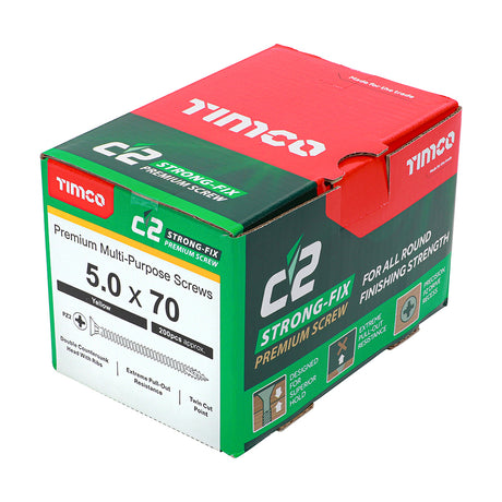 This is an image of Timco - C2 Strong-Fix Screws - PZ - Double Countersunk - Twin-Cut - Yellow 5.0 x 70mm - (200 PCS Box) 50070C2
