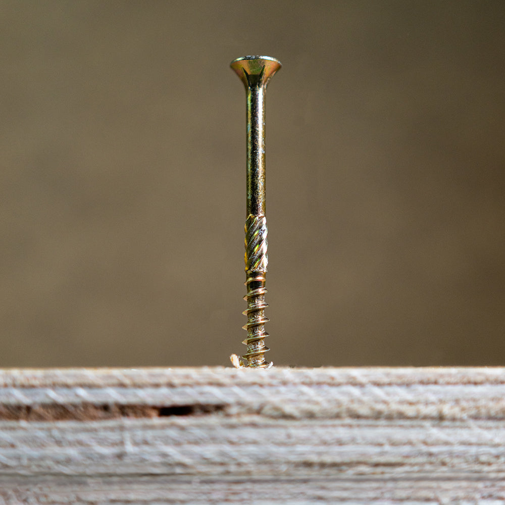 This is an image of Timco - C2 Clamp-Fix Screws - TX - Double Countersunk with Ribs - Twin-Cut - Yellow 5.0 x 100mm - (300 PCS Tub) 50100C2CTUB