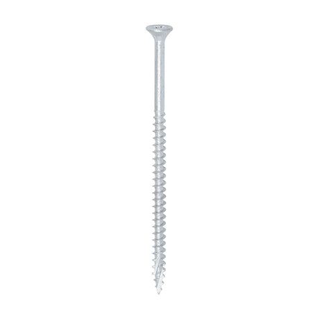This is an image of Timco - C2 Exterior Strong-Fix Screws - PZ - Double Countersunk with Ribs - Twin-Cut - Silver 5.0 x 100mm - (100 PCS Box) 50100C2SBX