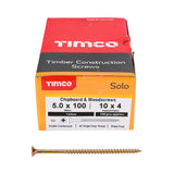 This is an image of Timco - Solo Chipboard & Woodscrews - PZ - Double Countersunk - Yellow 5.0 x 100mm - (100 PCS Box) 50100SOLOC