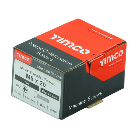 This is an image of Timco - Metric Threaded Machine Screws - PZ - Pan Head - Zinc M5 x 20mm - (100 PCS Box) 5020PPM
