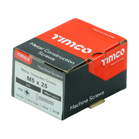 This is an image of Timco - Metric Threaded Machine Screws - PZ - Pan Head - Zinc M5 x 25mm - (100 PCS Box) 5025PPM
