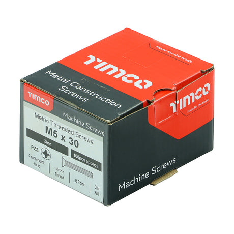 This is an image of Timco - Metric Threaded Machine Screws - PZ - Countersunk - Zinc M5 x 30mm - (100 PCS Box) 5030CPM