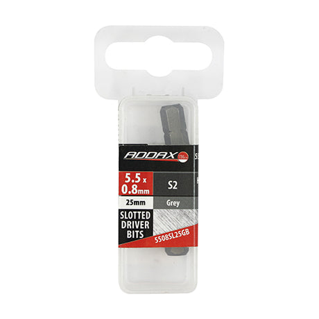 This is an image of Timco - S2 Driver Bits - SL 5.5 x 0.8 x 25 (2 Pieces Blister Pack) 5508SL25GB