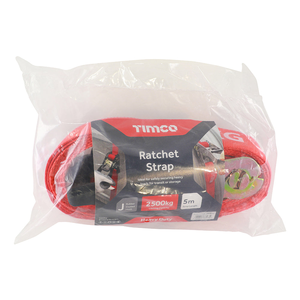 This is an image of Timco - Ratchet Strap - J Hook - Heavy Duty 5m x 50mm (1 Each Bag) 5RS1J