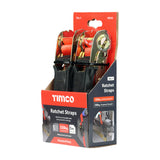 This is an image of Timco - Ratchet Straps - S Hook - Standard Duty 5m x 25mm (2 Pieces Box) 5RS2S