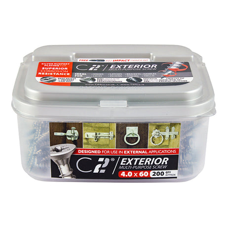This is an image of Timco - C2 Exterior Strong-Fix Screws - PZ - Double Countersunk with Ribs - Twin-Cut - Silver 6.0 x 40mm - (150 PCS Tub) 60040C2S