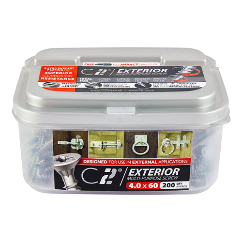 This is an image of Timco - C2 Exterior Strong-Fix Screws - PZ - Double Countersunk with Ribs - Twin-Cut - Silver 6.0 x 50mm - (120 PCS Tub) 60050C2S