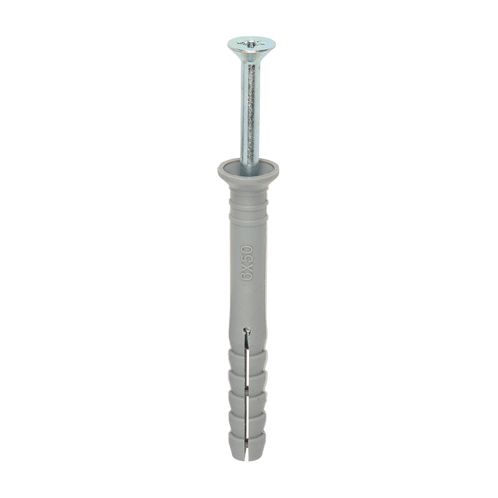 This is an image of Timco - Nylon Hammer Fixing - PZ - Zinc 6.0 x 50mm - (200 PCS Box) 60050HF
