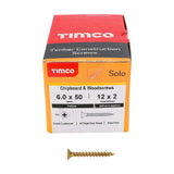 This is an image of Timco - Solo Chipboard & Woodscrews - PZ - Double Countersunk - Yellow 6.0 x 50mm - (200 PCS Box) 60050SOLOC