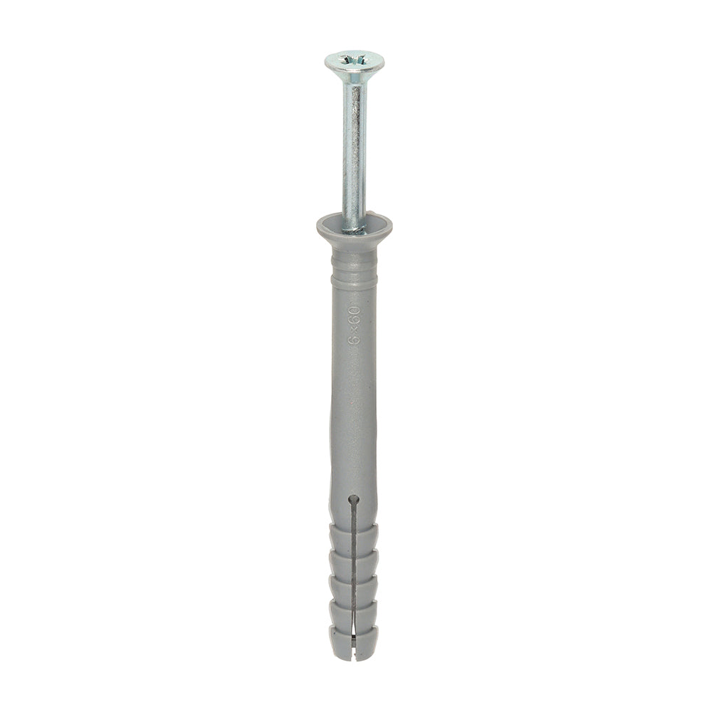 This is an image of Timco - Nylon Hammer Fixing - PZ - Zinc 6.0 x 60mm - (200 PCS Box) 60060HF