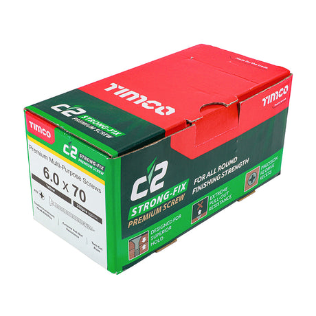 This is an image of Timco - C2 Strong-Fix Screws - PZ - Double Countersunk - Twin-Cut - Yellow 6.0 x 70mm - (200 PCS Box) 60070C2