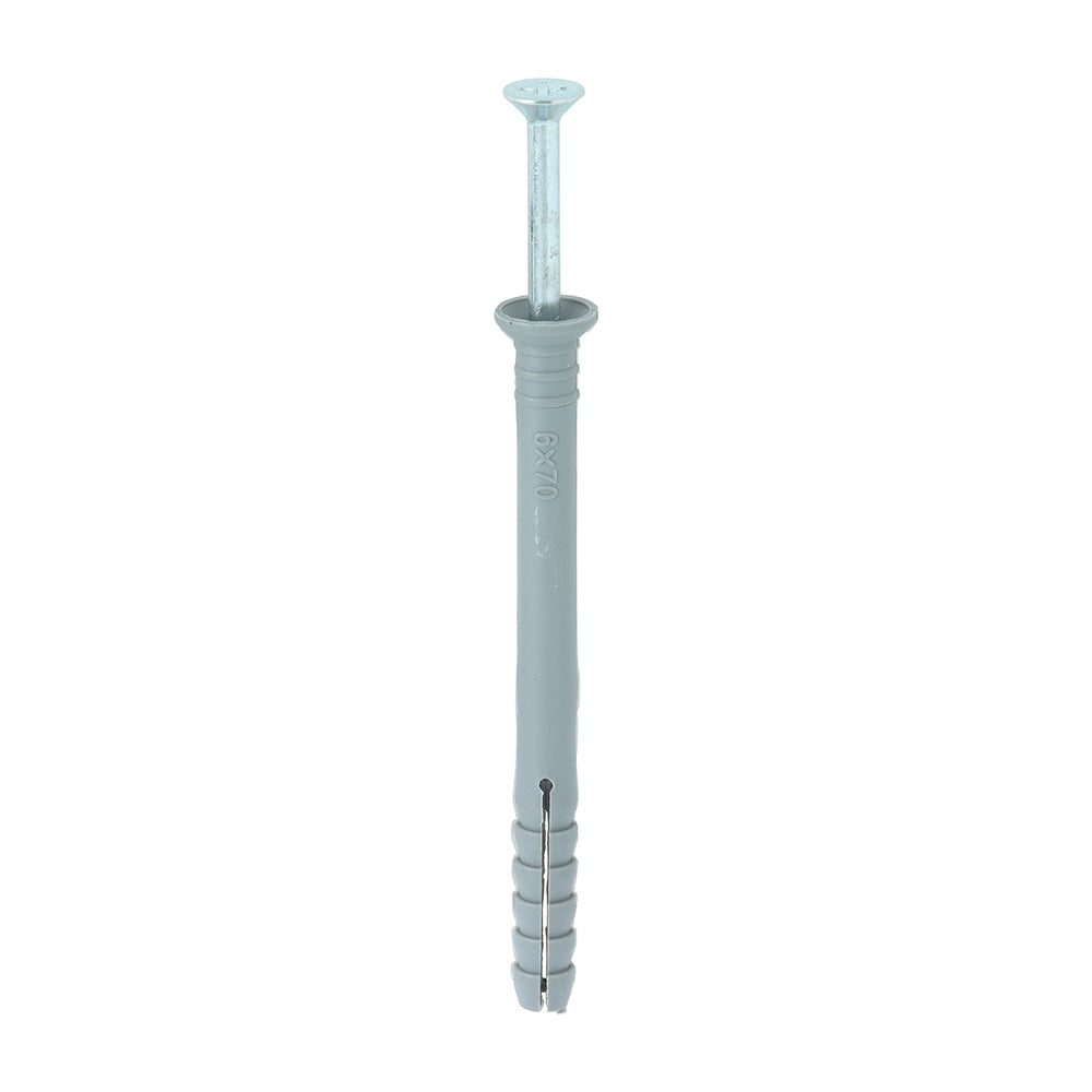 This is an image of Timco - Nylon Hammer Fixing - PZ - Zinc 6.0 x 70mm - (200 PCS Box) 60070HF