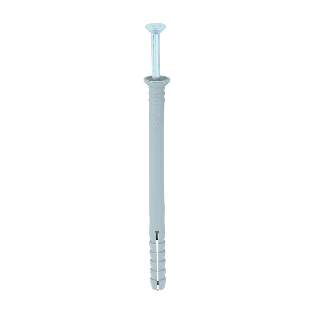 This is an image of Timco - Nylon Hammer Fixing - PZ - Zinc 6.0 x 80mm - (200 PCS Box) 60080HF