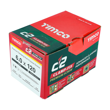 This is an image of Timco - C2 Clamp-Fix Screws - TX - Double Countersunk with Ribs - Twin-Cut - Yellow 6.0 x 120mm - (100 PCS Box) 60120C2C