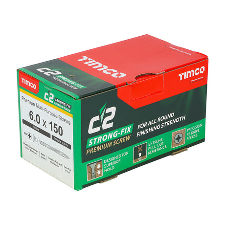 This is an image of Timco - C2 Strong-Fix Screws - PZ - Double Countersunk - Twin-Cut - Yellow 6.0 x 150mm - (100 PCS Box) 60150C2