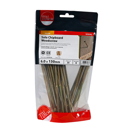 This is an image of Timco - Solo Woodscrews - PZ - Double Countersunk - Yellow 6.0 x 150mm - (35 PCS TIMbag) 60150CHYB