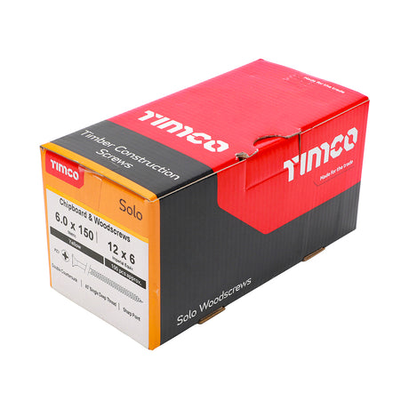 This is an image of Timco - Solo Chipboard & Woodscrews - PZ - Double Countersunk - Yellow 6.0 x 150mm - (100 PCS Box) 60150SOLOC