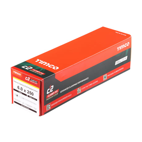 This is an image of Timco - C2 Clamp-Fix Screws - TX - Double Countersunk with Ribs - Twin-Cut - Yellow 6.0 x 250mm - (100 PCS Box) 60250C2C