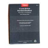 This is an image of Timco - 5 Lever British Standard Deadlock - Stainless Steel - Satin 78 case / 57 backset (1 Each Box) 675220