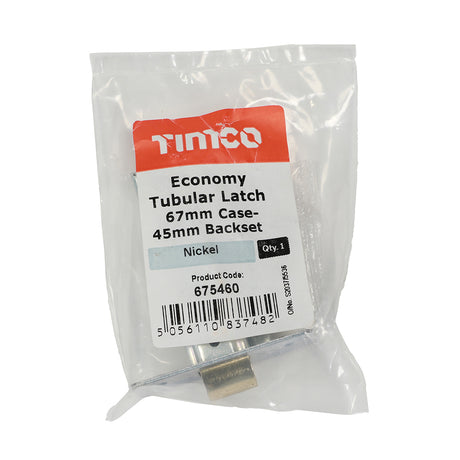 This is an image of Timco - Economy Tubular Latch - Nickel 67 case / 45 backset (1 Each Plain Bag) 675460