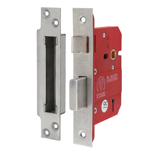 This is an image of Timco - 5 Lever British Standard CE Sashlock - Stainless Steel - Satin 78 case / 57 backset (1 Each Box) 675952
