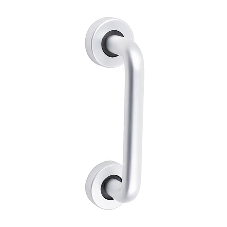 This is an image of Timco - D Shaped Pull Handle On Rose - Satin Anodised Aluminium 152 x 19 (1 Each Bag) 725091BX