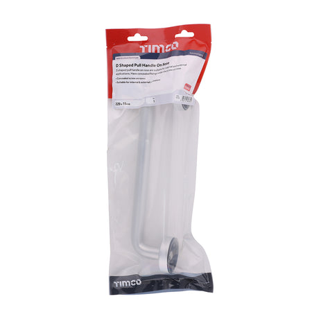 This is an image of Timco - D Shaped Pull Handle On Rose - Satin Anodised Aluminium 229 x 19 (1 Each TIMbag) 725092