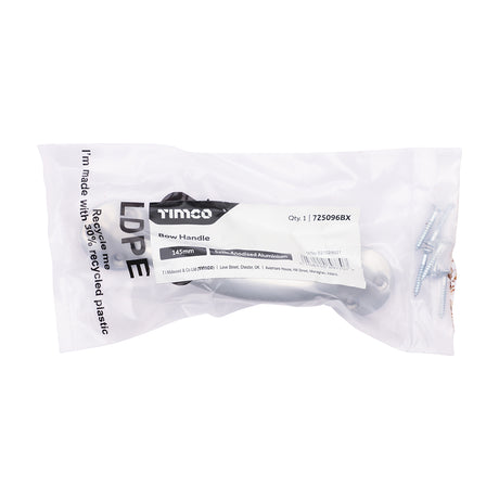 This is an image of Timco - Bow Handle - Satin Anodised Aluminium 145mm (1 Each Bag) 725096BX