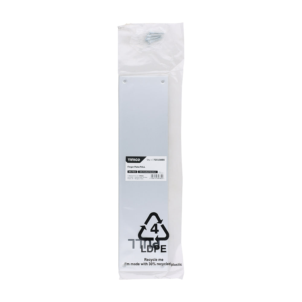 This is an image of Timco - Finger Plate PULL - Satin Anodised Aluminium 305 x 76 (1 Each Bag) 725138BX