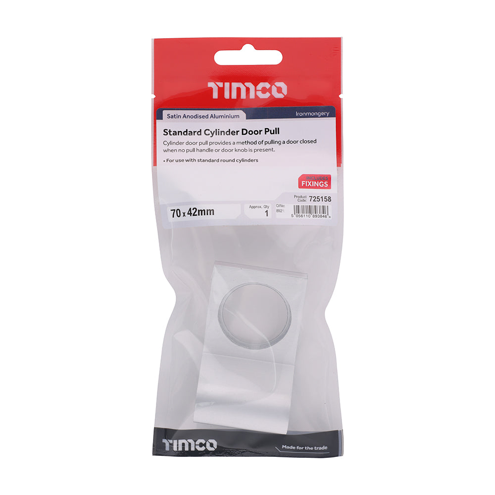 This is an image of Timco - Standard Cylinder Door Pull - Satin Anodised Aluminium 70 x 42 (1 Each TIMpac) 725158