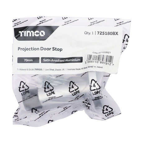 This is an image of Timco - Projection Door Stop - Satin Anodised Aluminium 70mm (1 Each Bag) 725180BX