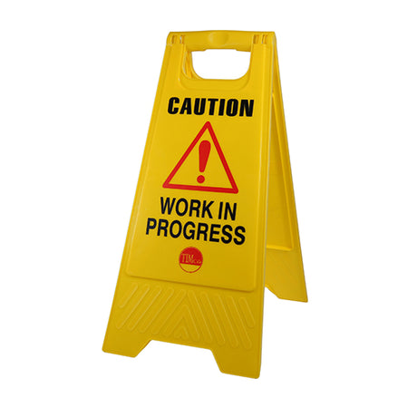 This is an image of Timco - A-Frame Safety Sign - Caution Work in Progress 610 x 300 x 30 (1 Each Bag) 747159