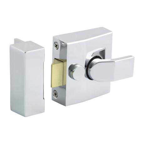 This is an image of Timco - Narrow Style Nightlatch - Chrome 68 case / 40 backset (1 Each Box) 765712