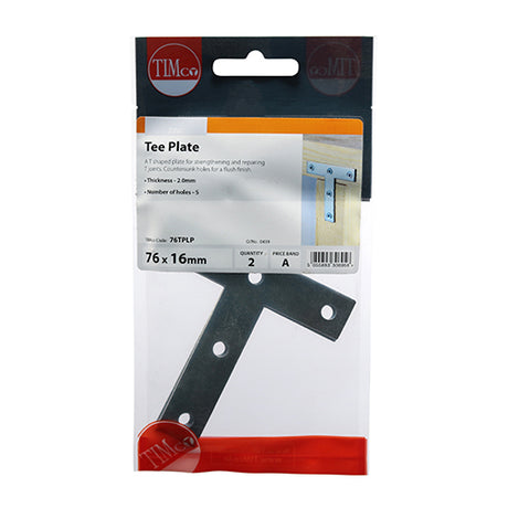 This is an image of Timco - Tee Plates - Zinc 76 x 76 x 16 (2 Pieces TIMpac) 76TPLP
