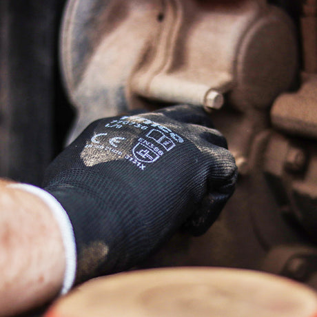 This is an image of Timco - Durable Grip Gloves - PU Coated Polyester Medium (1 Pairs Backing Card) 770249