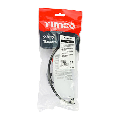 This is an image of Timco - Premium Safety Glasses - Clear One Size (1 Each Bag) 770379