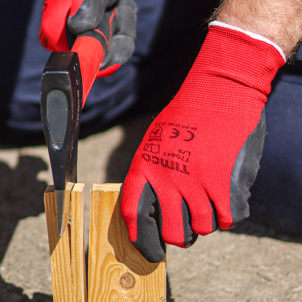 This is an image of Timco - Toughlight Grip Gloves - Sandy Latex Coated Polyester Medium (1 Pairs Backing Card) 770558