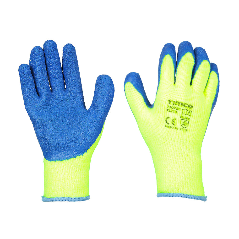 This is an image of Timco - Warm Grip Gloves - Crinkle Latex Coated Polyester X Large (1 Pairs Backing Card) 770766