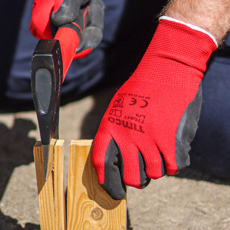 This is an image of Timco - Toughlight Grip Gloves - Sandy Latex Coated Polyester Large (1 Pairs Backing Card) 770847