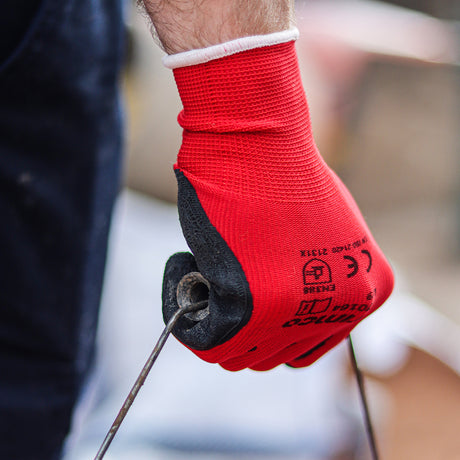 This is an image of Timco - Light Grip Gloves - Crinkle Latex Coated Polyester Medium (1 Pairs Backing Card) 770852