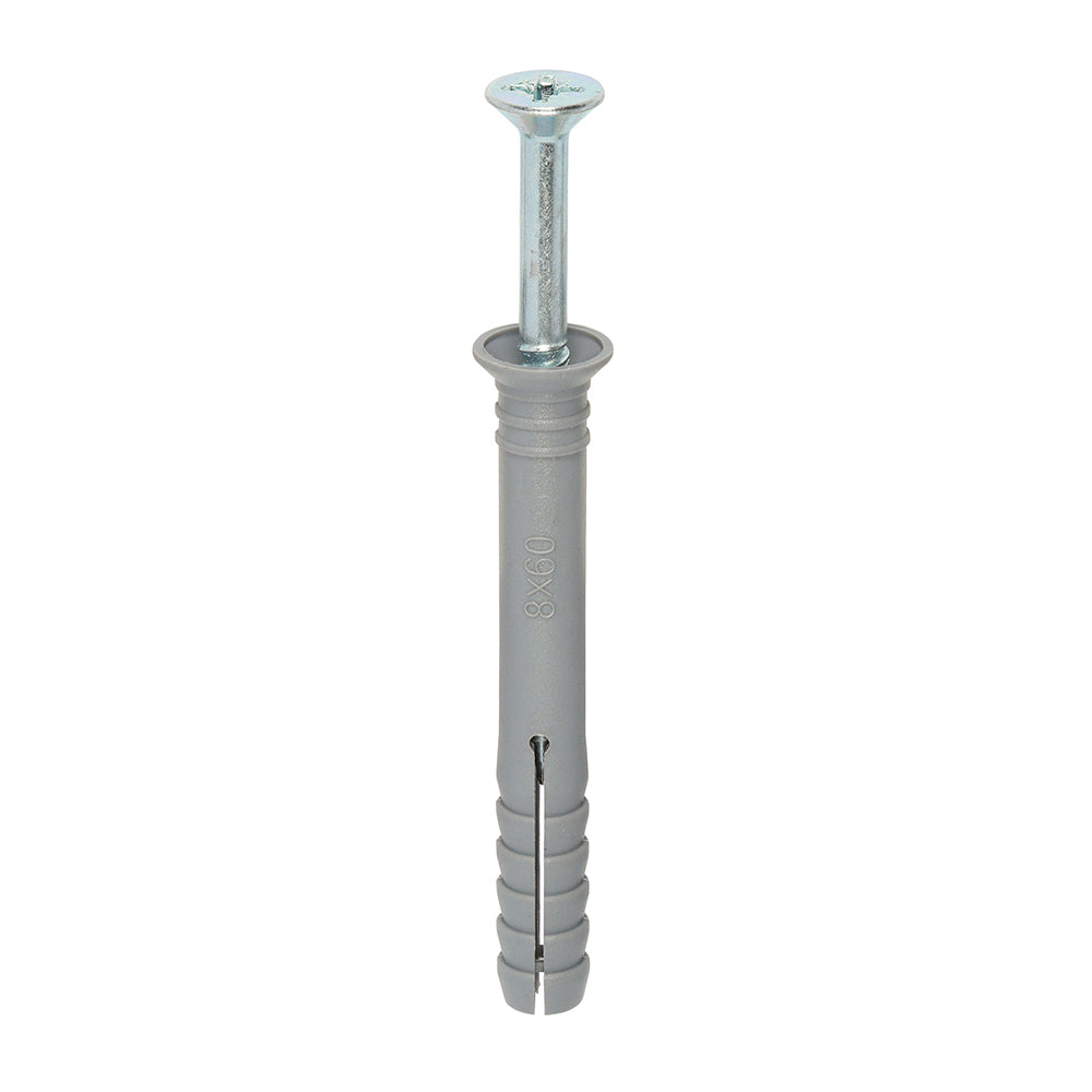 This is an image of Timco - Nylon Hammer Fixing - PZ - Zinc 8.0 x 60mm - (100 PCS Box) 80060HF