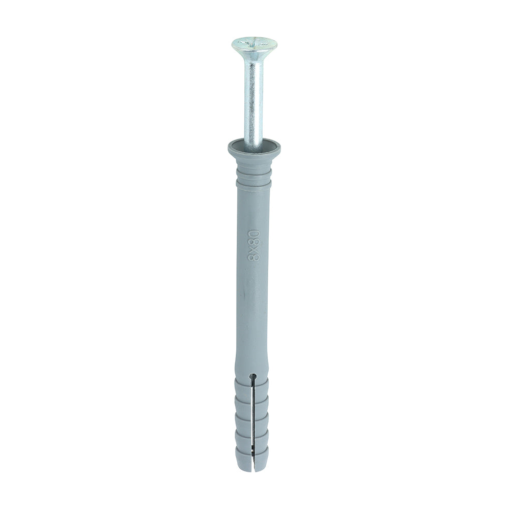 This is an image of Timco - Nylon Hammer Fixing - PZ - Zinc 8.0 x 80mm - (100 PCS Box) 80080HF