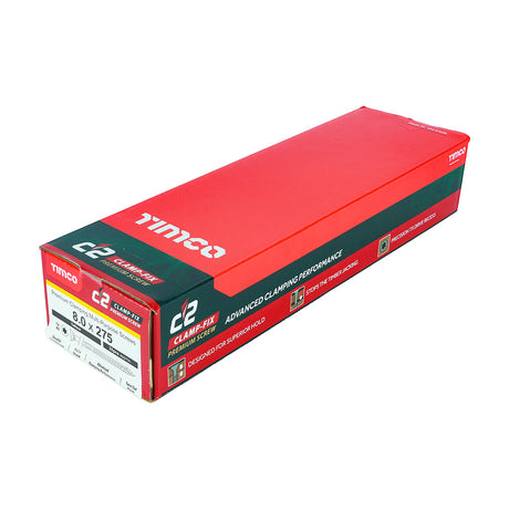 This is an image of Timco - C2 Clamp-Fix Screws - TX - Double Countersunk with Ribs - Twin-Cut - Yellow 8.0 x 275mm - (25 PCS Box) 80275C2C