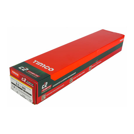 This is an image of Timco - C2 Clamp-Fix Screws - TX - Double Countersunk with Ribs - Twin-Cut - Yellow 8.0 x 360mm - (25 PCS Box) 80360C2C