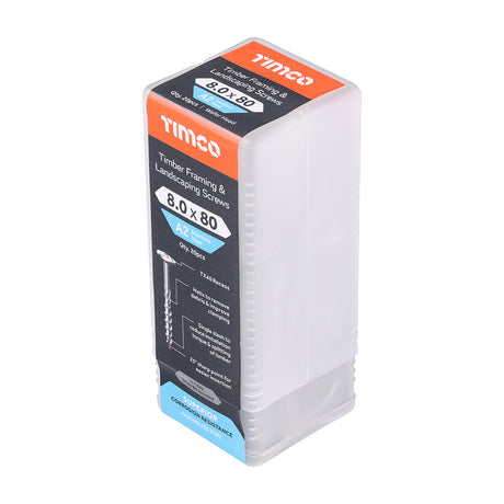 This is an image of Timco - Timber Frame Construction & Landscaping Screws - Wafer - A2 Stainless Steel 8.0 x 80mm - (20 PCS Tube) 80INDEXWSST