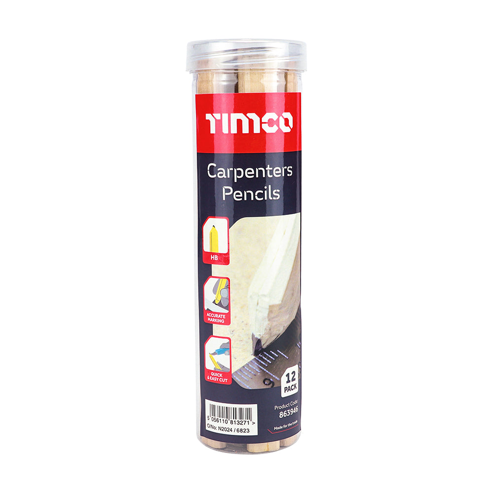 This is an image of Timco - Carpenters Pencils 180mm (12 Pieces Tube) 863946