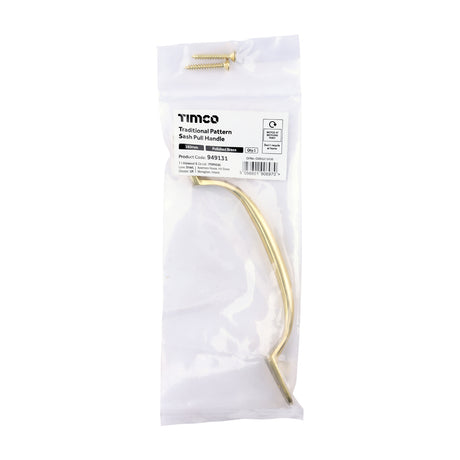 This is an image of Timco - Traditional Pattern Sash Pull Handle - Polished Brass 160mm (1 Each Bag) 949131